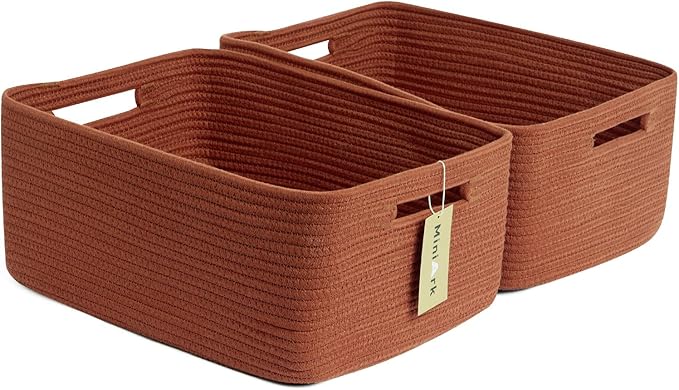 Large Storage Baskets for Shelves, Closet Organizers Bins for Clothes Blanket Towels, Baby Nursery, Toy Baskets Box, Woven Rope Baskets, 17 x 13 x 7.5”, 2 Packs Oxide Red-Ruum Studio Home