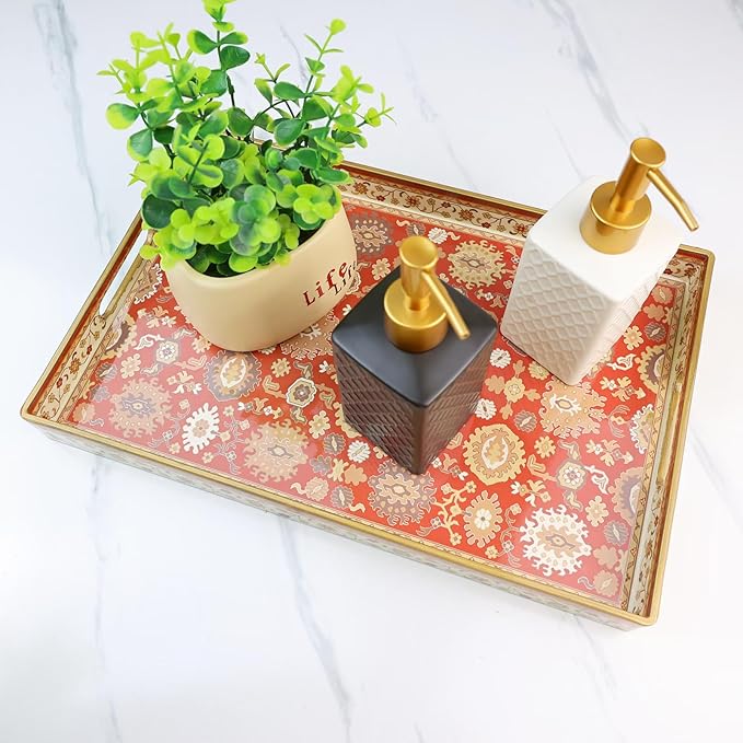 Spsyrine Serving Tray, Plastic Rectangular Coffee Table Tray with Handles, Modern Decorative Tray for Living Room, Ottoman, Home Decor, 15.6” X 10.2"-Ruum Studio Home