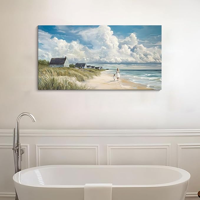 HGUAOA Coastal Canvas Wall Art - Large Landscape Wall Art for Living Room - Ocean and Beach Painting - Blue Artwork for Bedroom Decor - Above Bed Wall Pictures -Beach Theme Print Art-Ruum Studio Home