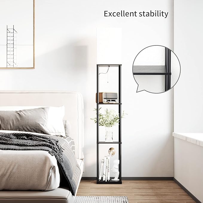 SUNMORY Floor Lamp with Shelves, Modern Square Standing Lamp with 3 Color Temperature Bulb, Corner Display Bookshelf Lamp for Living Room and Bedroom(Black)-Ruum Studio Home