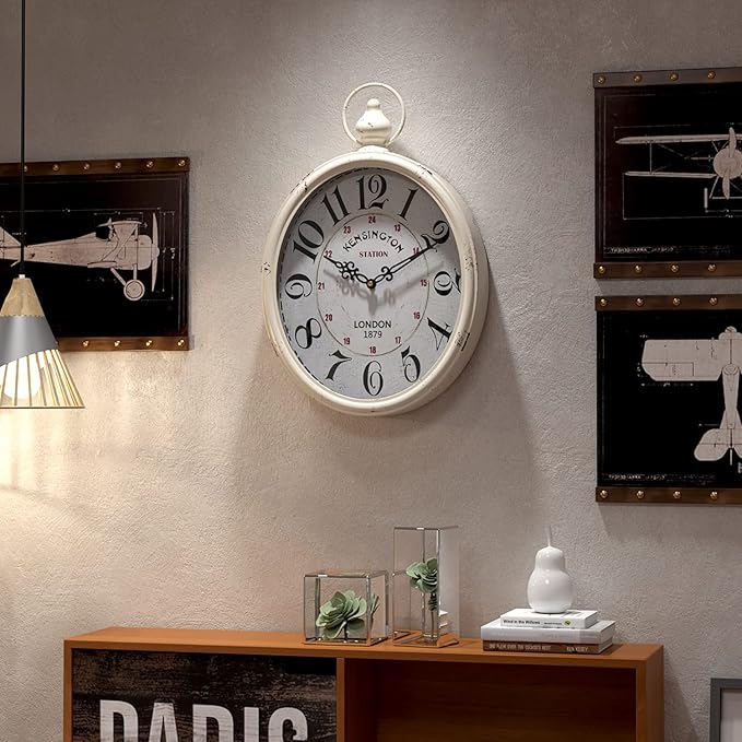 Menterry Oval Retro Wall Clock, Rustic Vintage Style, White Antique Design, Battery Operated Silent Decor Large Wall Clocks for Kitchen,Farmhouse,Office (15.5" H x 10.5" W)-Ruum Studio Home