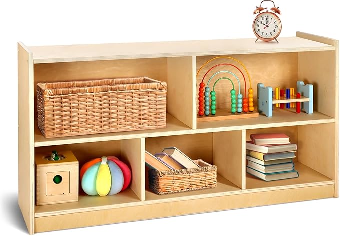 wingyz Wooden Storage Cabinet, 5-Section Montessori Bookshelf, Kids Toy Storage Organizer Book Shelf for Kids Rooms, Classroom, Playroom, Nursery, Preschool Book Shelves-Ruum Studio Home