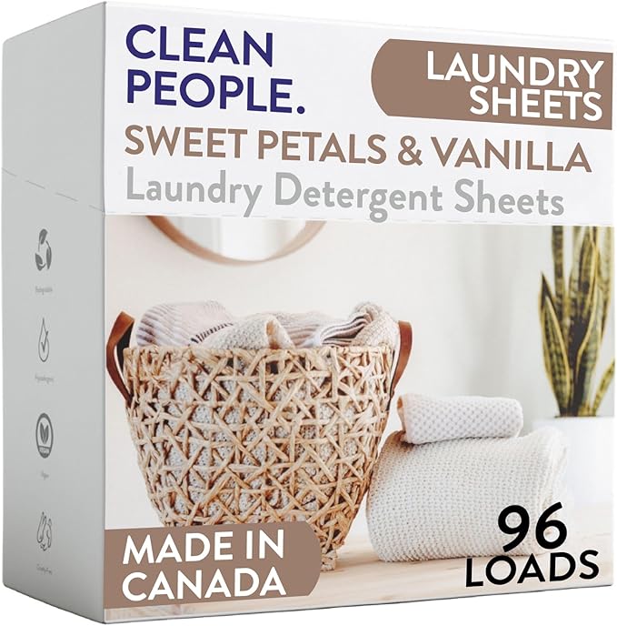 The Clean People Laundry Detergent Sheets - Laundry Soap - Ultra Concentrated, Recyclable Packaging, Stain Fighting - Sweet Petals & Vanilla, 96 Pack-Ruum Studio Home