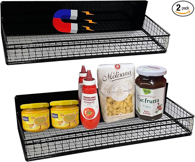 Bruda 2 Pack Large Magnetic Shelves Spice Rack Organizer for Washing Machine, Fridge, Refrigerator, Oven, Coffee Maker, Metal Peg Board 009-Ruum Studio Home