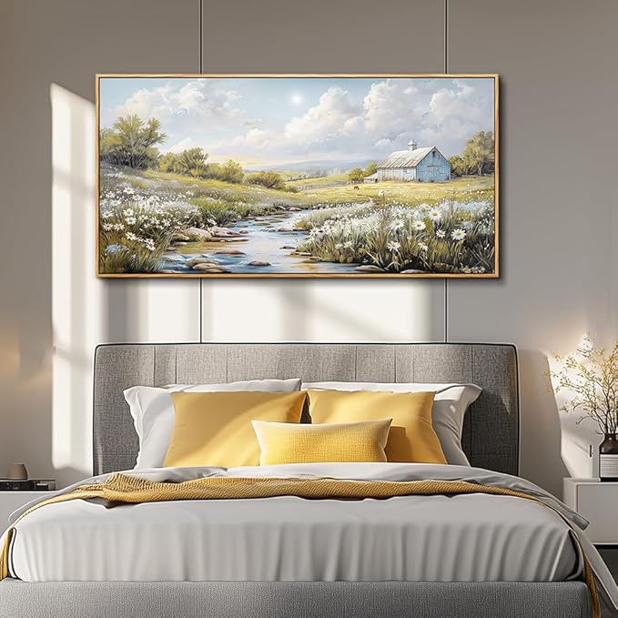 PHAOHUAXM Wood Framed Wall Art For Living Room Large Canvas Wall Decor For Bedroom Flower Watercolour Painting Office Decor Countryside Scenery Wall Picture Printing Artwork Home Decor 20x40 In-Ruum Studio Home