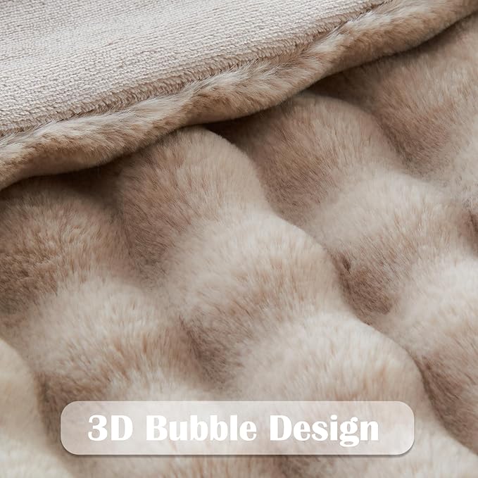 NEWCOSPLAY Faux Fur Throw Blanket Linen Bubble Blanket Thick Warm Soft for Couch Sofa Bed 550GSM (Linen, Throw(50"x60"))-Ruum Studio Home