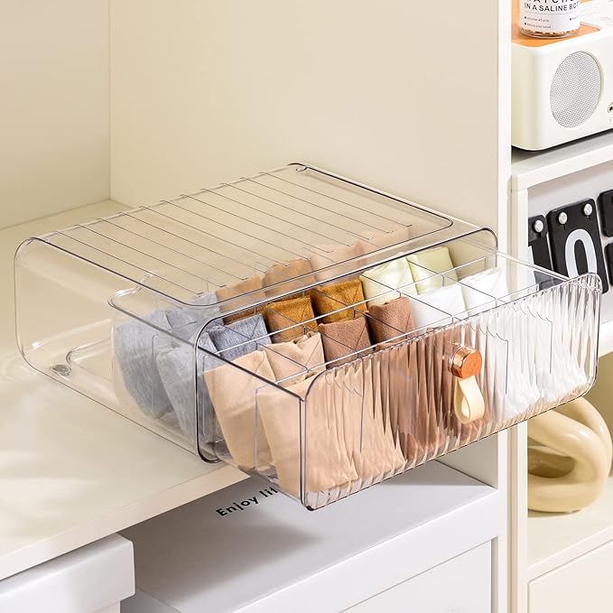 Underwear Organizer for Closet, Acrylic Socks Bra Underwear Drawer Organizer with Dividers, 24 Cell Stackable Closet Organizer and Storage Drawer for Clothing, Baby Clothes, Bra, Ties, Scarf-Ruum Studio Home