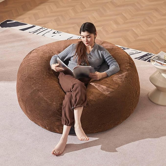 Bean Bag Chair 4Ft, Memory Foam Filled, Large Beanbag Chairs for Adults and Teens, Soft Sofa with Removable Flannel Cover, Round Couch for Living Room Bedroom College Dorm (Coffee, 4FT-47×47"×24")-Ruum Studio Home