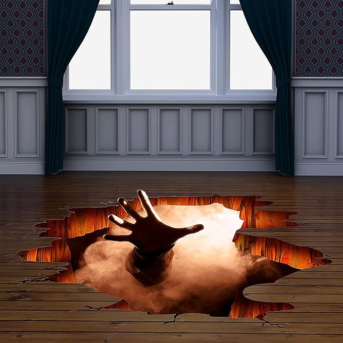 Scary Halloween Floor Decals 3D Stickers for Wall, Ghost Hand Scratching Art Decorations, Removable Vinyl Decor Posters for Bar Pub Spooky Party Supplies-Ruum Studio Home
