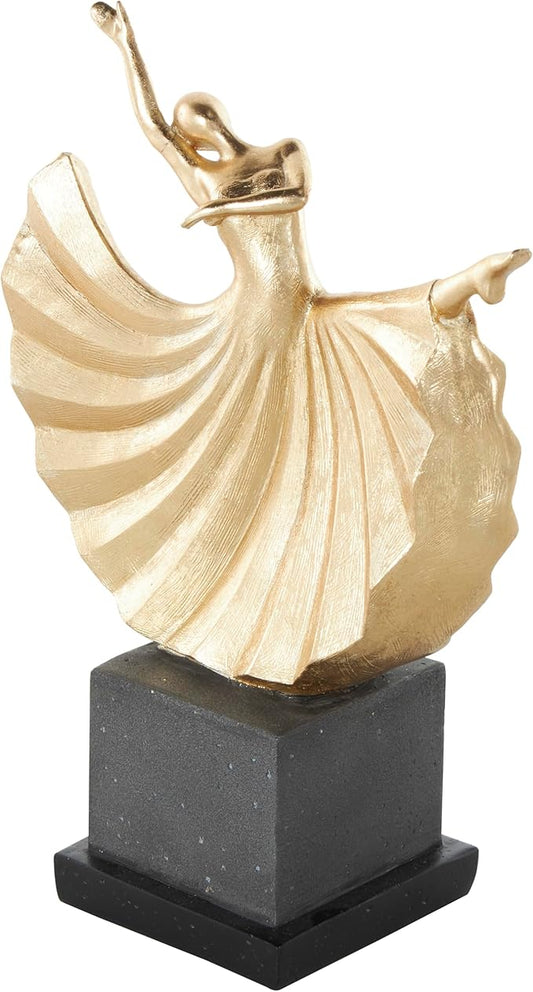 Deco 79 Polystone Dancer Decorative Sculpture Home Decor Statue with Black Square Base, Accent Figurine 9" x 4" x 12", Gold-Ruum Studio Home