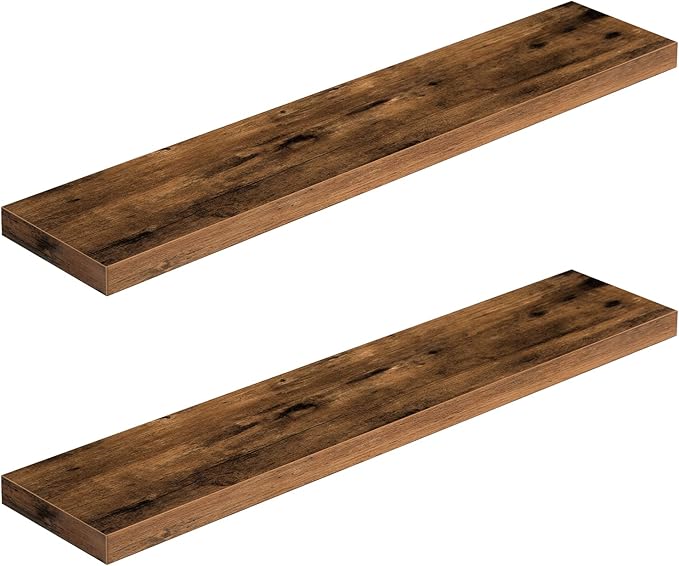 HOOBRO Floating Shelves for Wall, Wall Mounted Shelf Set of 2, 39.4" Hanging Shelf with Invisible Brackets, for Wall Bathroom, Bedroom, Toilet, Kitchen, Livingroom, Office, Rustic Brown BF100BJP201G2-Ruum Studio Home