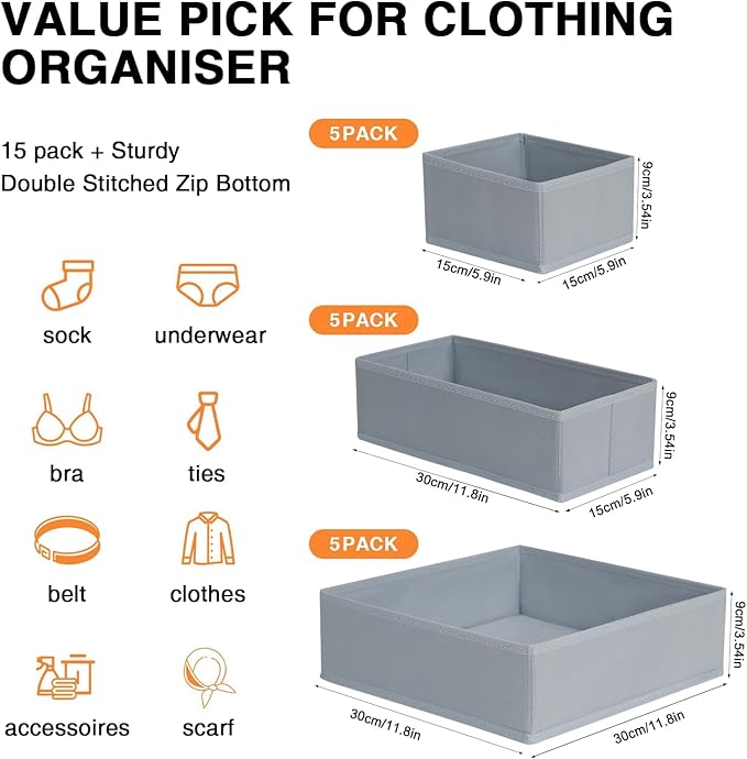 DIMJ Drawer Organizer Clothes 18 Pack - Foldable Baby Organizers and Storage & Dresser Organizer for Bedroom, Closet - Nursery Organization Dresser Dividers for underwear, Sock,Bra, Belt, Tie, Gray-Ruum Studio Home
