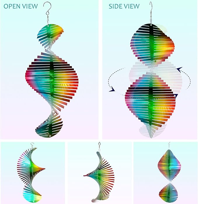 Wind Spinner Rainbow Wave Wind Spinners for Yard and Garden,15in Hanging Kinetic Yard Art Wind Sculpture,3D Wind Spinners Outdoor & Indoor Rainbow Helix Garden Decor Christmas Ornaments-Ruum Studio Home