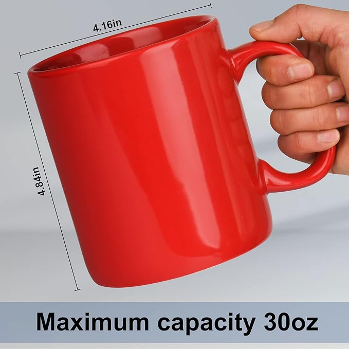 30oz Super Large Ceramic Coffee Mugs Large Handles Set of 2 (Red)-Ruum Studio Home