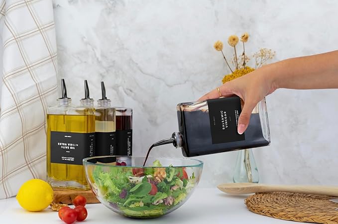 Molimoli Olive Oil Dispenser Bottle for Kitchen, Automatic Pourer, Glass Thin Bottle Dispenser for Kitchen, Olive Oil Cruet, | Set of 2 - Black-Ruum Studio Home