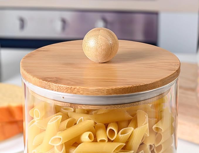 Set of 2 Large Glass Canisters for Kitchen Counter with Airtight Bamboo Lids + Marker & Labels - Cookie Jars with Wooden Lid, Food Storage Containers for Pantry, Flour Pasta Candy Coffee Pods - 68oz.-Ruum Studio Home