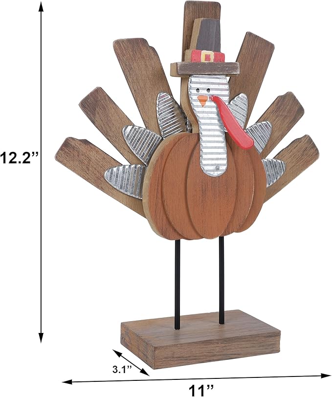 Zcaukya Thanksgiving Turkey Decoration, Wooden Indoor Standing Tabletop Turkey Decor for Home Office Bedroom Kitchen Thanksgiving Harvest Day Decorations-Ruum Studio Home