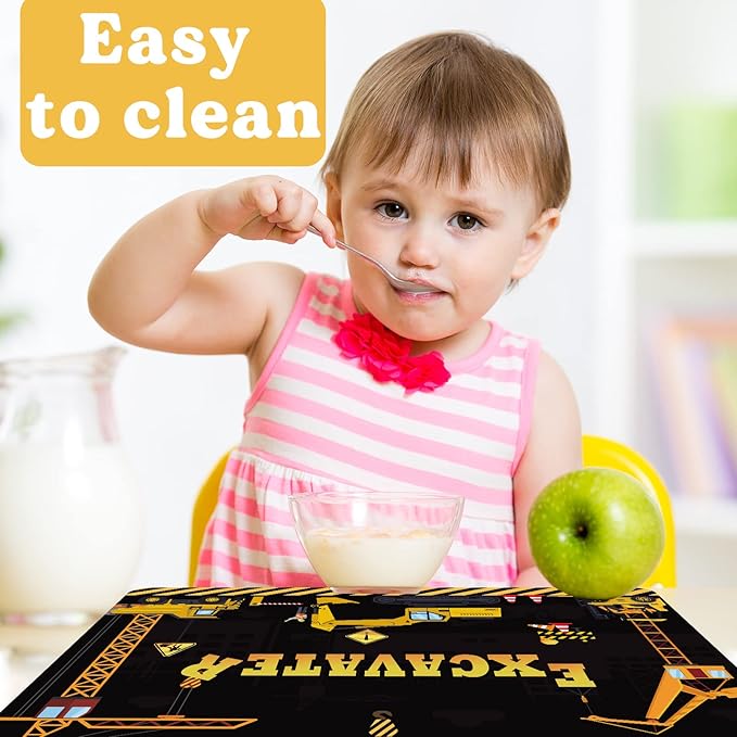 Construction Placemats Set of 6 Toddler Plastic Table Mats Dump Truck Place Mats Washable Vinyl Nursery Homeschool Table Decoration for Indoor Outdoor Party Kitchen Dining-Ruum Studio Home