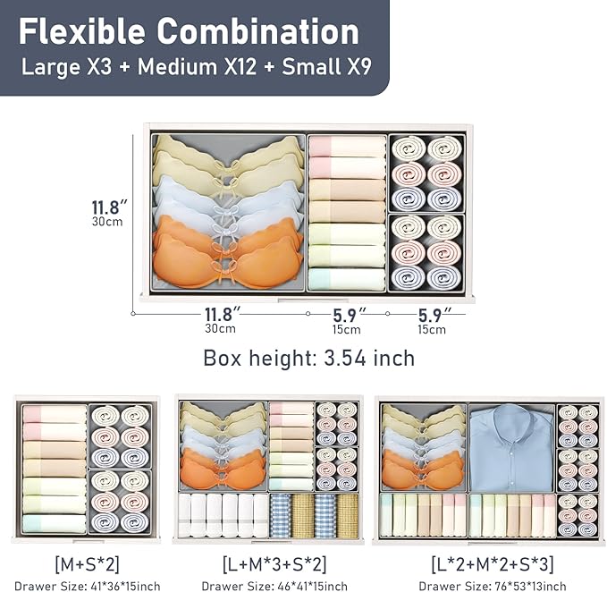 DIMJ Drawer Organizer Clothes 24 Pack - Foldable Baby Organizers and Storage & Dresser Organizer for Bedroom, Closet - Nursery Organization Dresser Dividers for underwear, Sock,Bra, Belt, Tie, Gray-Ruum Studio Home