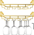 AUHOKY Adjustable Wine Glass Holder Under Shelf, Nail Free Metal Stemware Holder Storage Hanger, Hanging Wine Glasses Rack Organizer Under Cabinet Mount for Bar Kitchen (4 Rows, Gold)-Ruum Studio Home