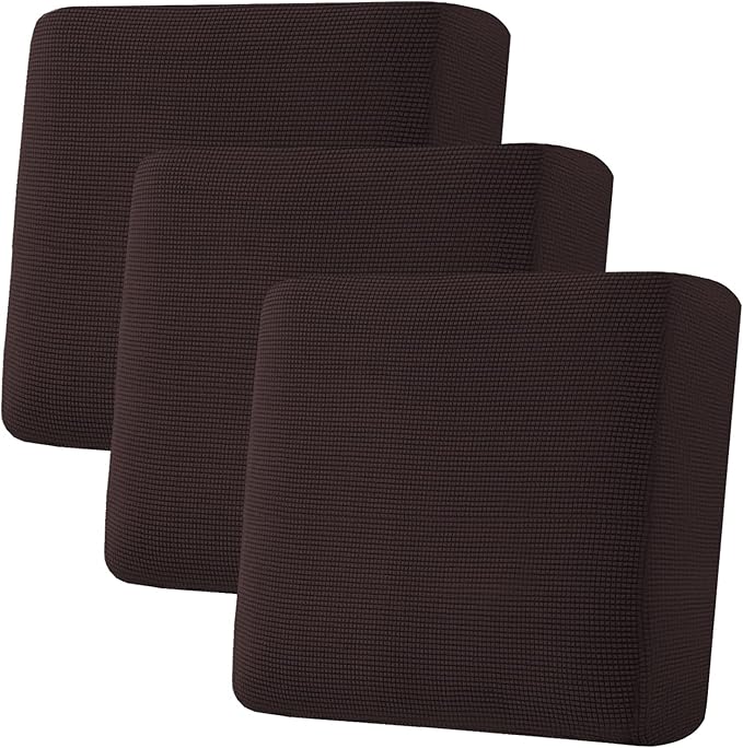 H.VERSAILTEX Super Stretch Individual Seat Cushion Covers - Sofa & Couch Cushion Slipcover Sets - Thick Jacquard Textured Twill Fabric (3 Piece XL, Chocolate)-Ruum Studio Home