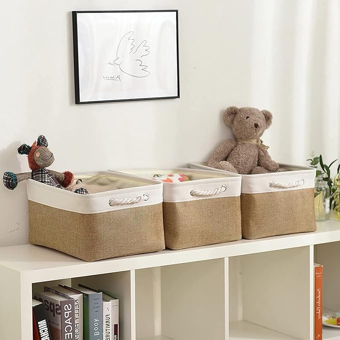 Storage Basket Fabric Sturdy Canvas Storage Bins Organizer with Handles for Clothes and Storage Foldable Storage Boxes Cubes-Ruum Studio Home