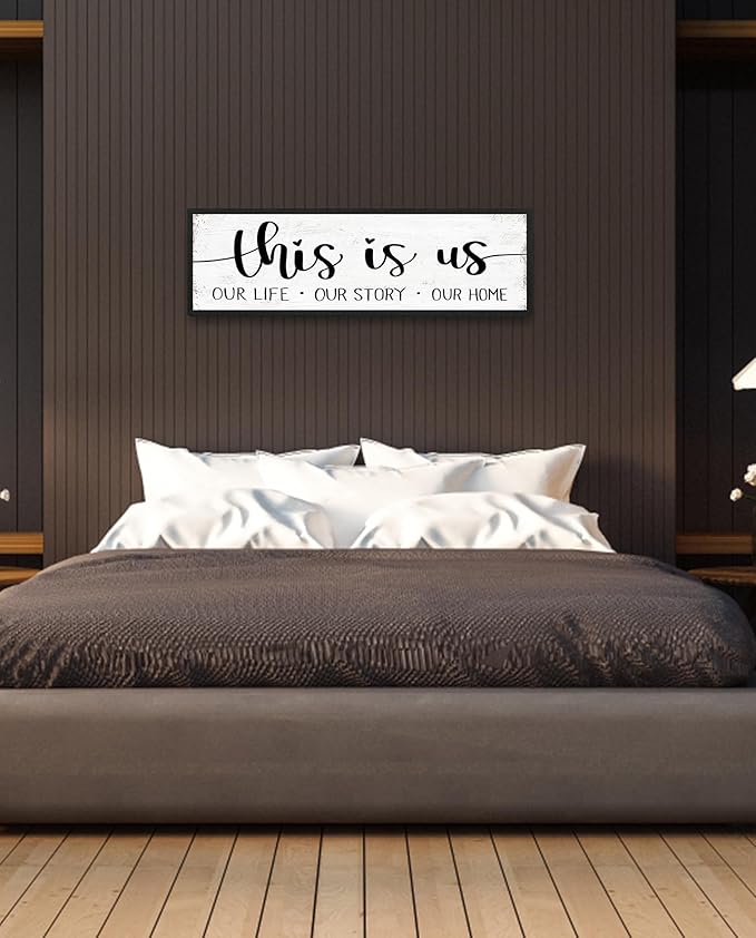This is Us Sign Wall Decor: Family Wall Signs Rustic Farmhouse Living Room Country House Hanging Framed Wall Plaques,This is Us Our Life Our Story Our Home Quotes Wall Decor 12" x 40"-Ruum Studio Home