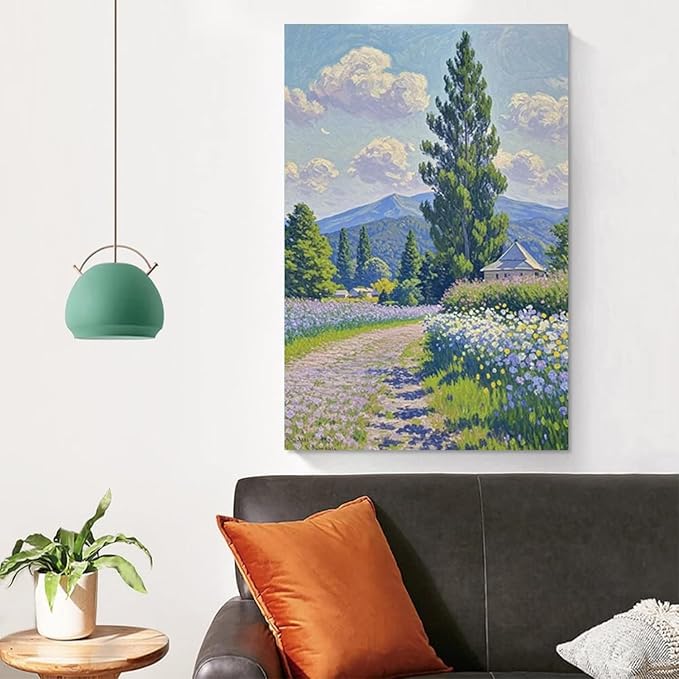 Countryside wildflowers landscape canvas poster natural plant flower artwork retro pastoral flower path suitable for farmhouse decoration-Ruum Studio Home