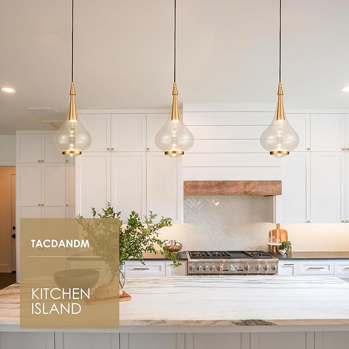 1-Light Teardrop Pendant Light, Brass Gold Ceiling Hanging Light Fxitures, LED Light Fixtures Ceiling Glass Pendant Lighting for Kitchen Island Dining Room Bar-Ruum Studio Home