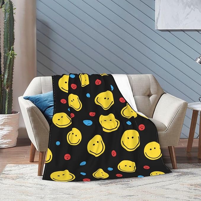 Smiley Face Throw Blanket Soft Smiley Fleece Blanket Men Women Gift for Kids Boys Girls for Party Couch Sofa Bed Deco Blankets 50x40 Inches-Ruum Studio Home