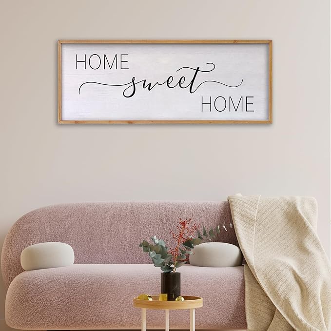Home Sweet Home Sign Wall Decor 40"x15" Above Bed Living Room Large Wooden Framed Family Plaques Art (Wood)-Ruum Studio Home