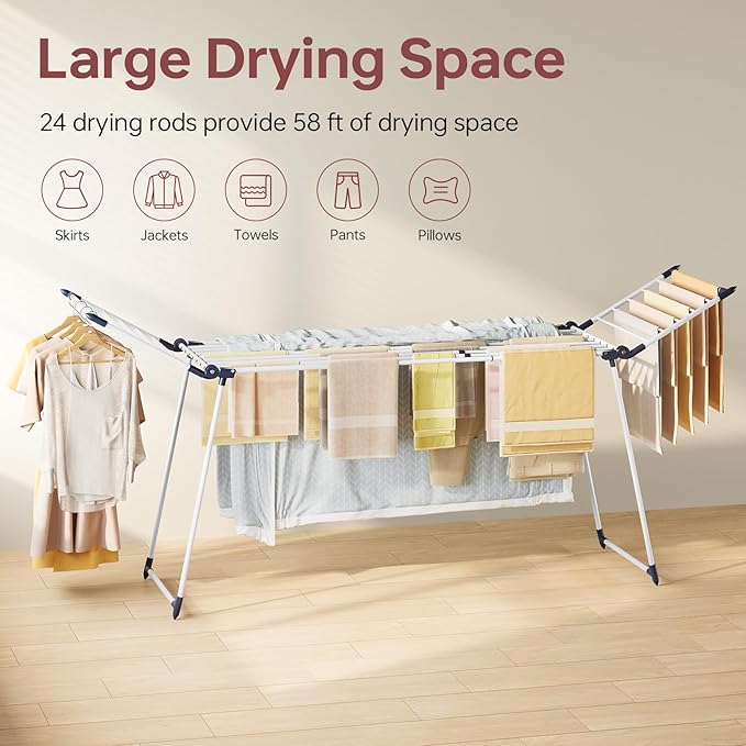 APEXCHASER Clothes Drying Rack Foldable, Large Drying Rack for Clothing Retractable, Winged Laundry Rack Folding Indoor Outdoor, Metal Clothes Airer for Bedding Towel Sweater Heavy Duty, White-Ruum Studio Home