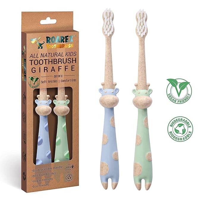 ROARex Vegan Eco Friendly All Natural Kids Toothbrush Made from Plants – Sweet Baby Giraffe | 100% Biodegradable and Compostable | 1% for The Planet Product-Ruum Studio Home