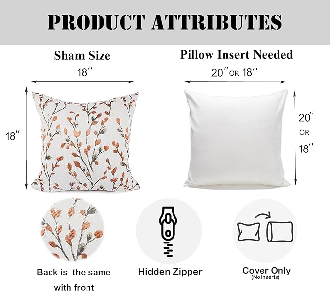 YOUR SMILE Classical Embroidery Jacquard Orange Square Decorative Throw Pillow Case Cushion Cover 18x18 inch-Ruum Studio Home