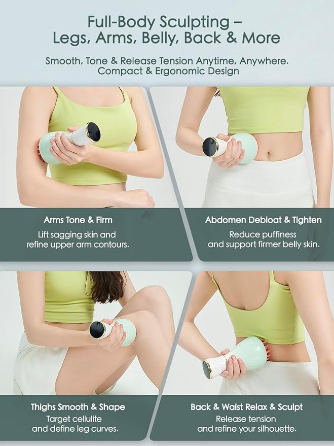 Lymphatic Drainage Massager & Massage Tool with Cellulite Oil, Body Sculpting Machine & Fascia Blaster for Cellulite with Microcurrent, Light, Heat & Vibration, for Legs, Arms & Belly-Ruum Studio Home