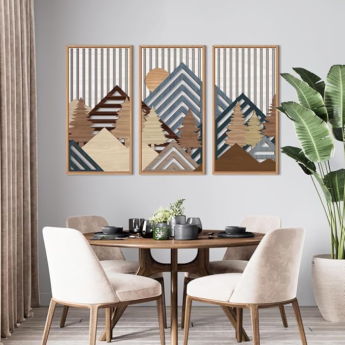 IARTTOP Large Mountain Wood Wall Art 16"x32"x3 Abstract Forest Wall Sculpture Geometric Boho Sunset Wilderness Artwork for Bedroom Living Room Office-Ruum Studio Home