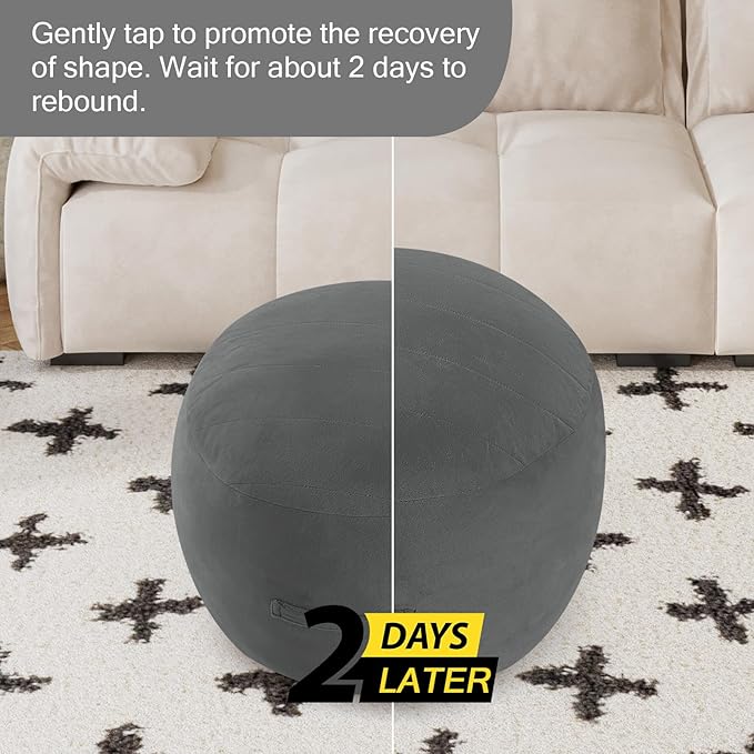 MeMoreCool Round Stuffed Pouf Ottoman Foot Rest, Floor Pouf Foot Stool with Soft Foam Chunk Filling, Small Round Ottoman Footstool Circle Footrest for Living Room, Dark Grey-Ruum Studio Home