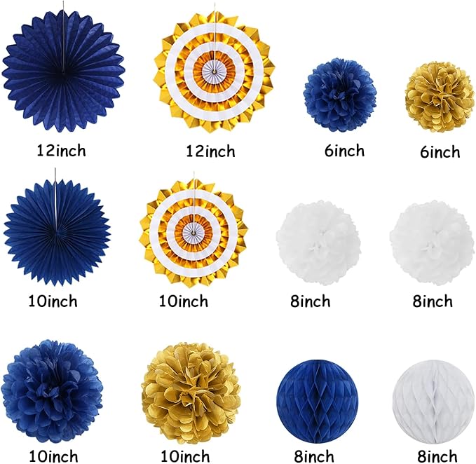 Navy-Blue Gold-White Party-Decoration Graduation Banner - 14pcs Kits Cap Garland Streamers, Royal Paper Tissue Pom Poms Flowers Fans Honeycomb,Class Of 2025 College High School Grad Decor Hugfond-Ruum Studio Home