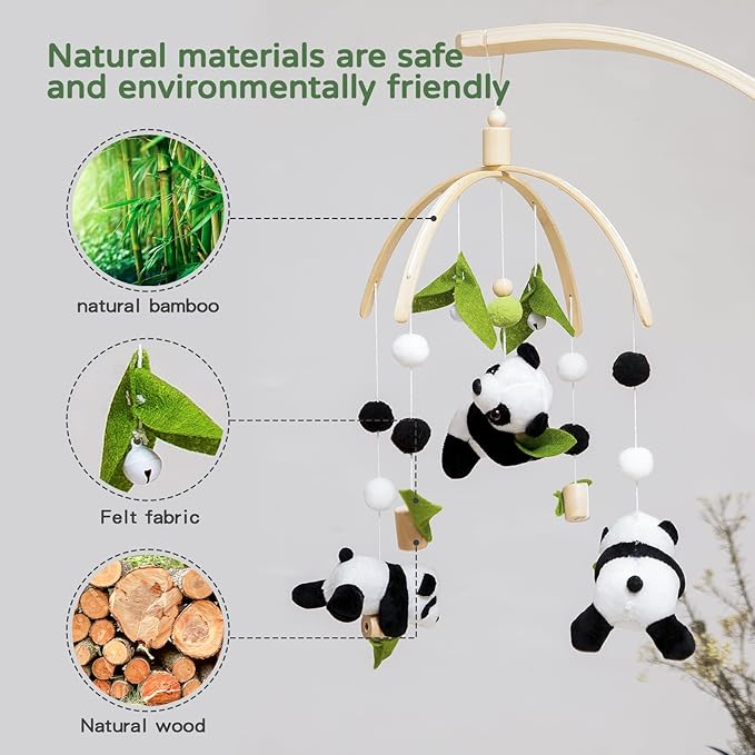 Baby Crib Mobile - Panda Mobile for Crib, Nursery Mobile Decor, Baby Bassinet Mobile Toy - Shower Set for Infant Bedroom Hanging Decoration, Gender Neutral Baby Gift-Ruum Studio Home