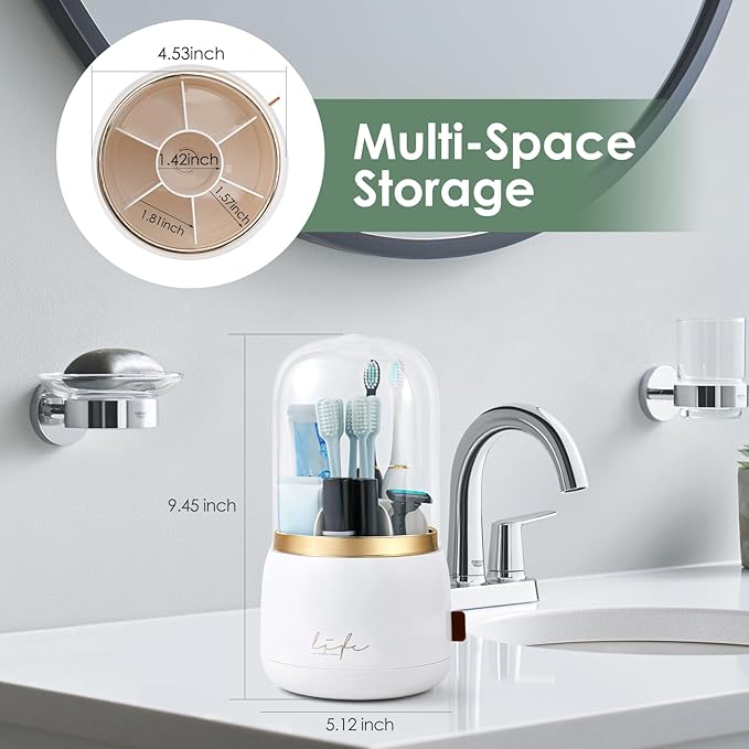 Toothbrush Holders for Bathrooms,Rotating 7-Slot with Cover and Draining Water,Kids Electric Toothbrush Holder and Toothpaste Stand Storage for Bathroom Accessories Counter Organizer Vanity-Ruum Studio Home