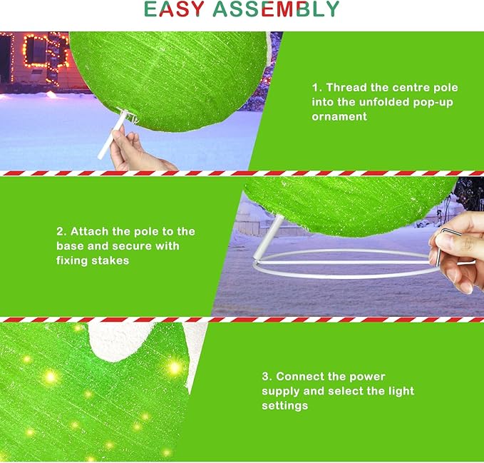 BRIGHTDECK Outdoor Christmas Ball Decoration, 80 LED Lights, 8 Light Modes, Pop-Up Collapsible Holiday Ornament (Green)-Ruum Studio Home