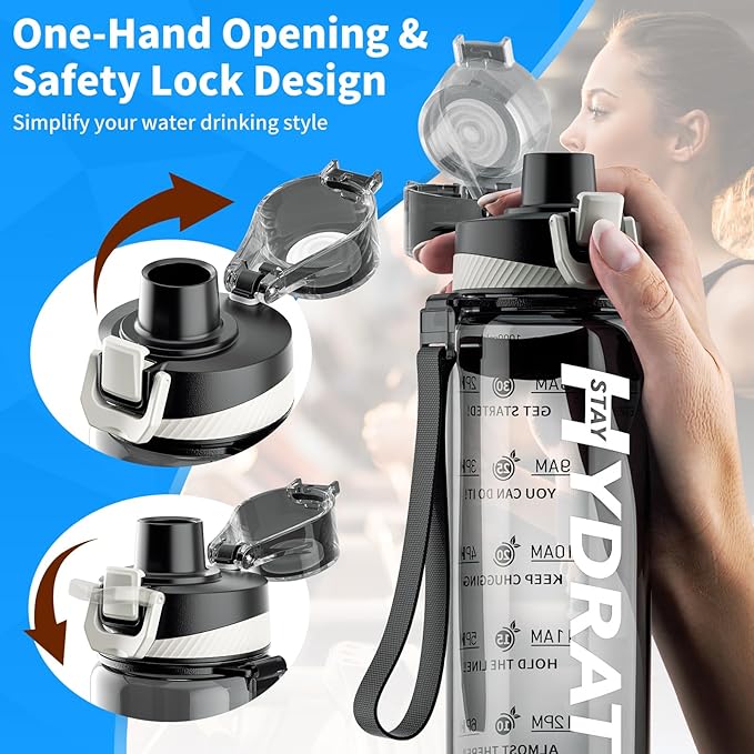 Water Bottle, 32 oz Motivational Water Bottles with Time Marker-Tritan & BPA Free, Sports Water Bottle with Time to Drink & Strap, Wide Mouth, Leakproof -Gift for Christmas Gym Fitness & Outdoor-Ruum Studio Home