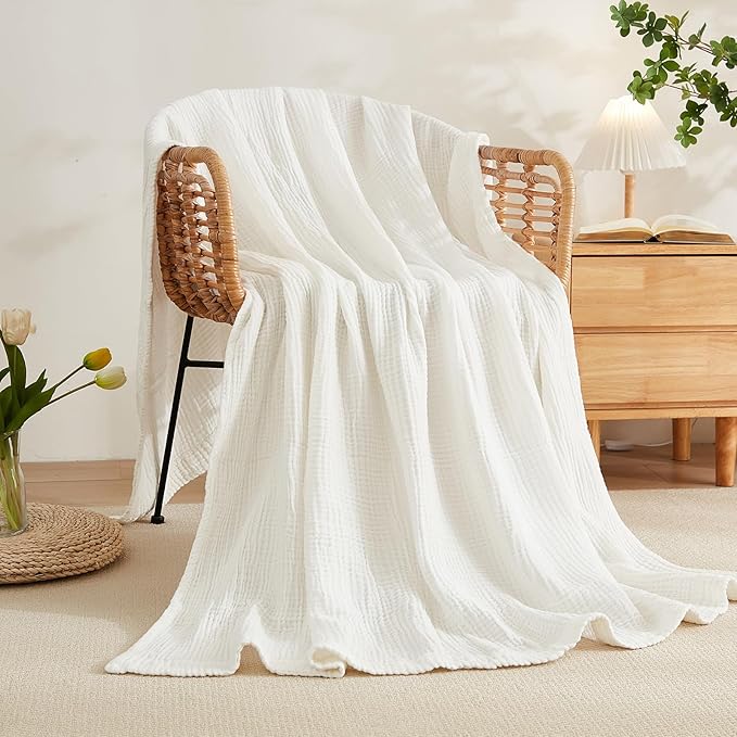 EMME Cotton Bed Blankets White Blankets for Bed Muslin Twin Blanket 60"x80" Lightweight Soft Twin Blanket All Season Gauze Blanket-Ruum Studio Home