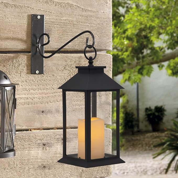 YAKii Hanging Glass Panes Lantern Portable Led Candle Light Operated by 3AAA Battery Use for Garden Yard, Indoor & Christmas Day Decoration etc (Black 2PCS)-Ruum Studio Home