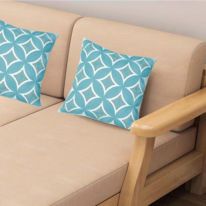 Embroidered Decorative Throw Pillow Cover, 18"x18" Set of 2, Farmhouse Pillowcase Blue Knit Pattern Cotton Canvas Cushion Case Square Floral Pillow Case for Sofa Couch Bed Living Room-Ruum Studio Home