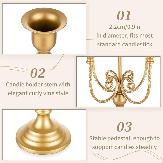 Sziqiqi Gold Candlestick Holder Candelabra - Taper Candle Holders for Wedding Centerpiece 5-Arms Candle Stick Stands for Candlelight Dinner Table Christmas Mantel Festivals-Ruum Studio Home
