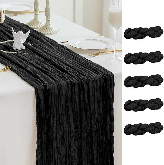Sioloc Black Cheesecloth Table Runner Fall Autumn Decor for Home 10ft Table Cloth for Wedding Birthday Party Halloween Thanksgiving Decorations-Ruum Studio Home