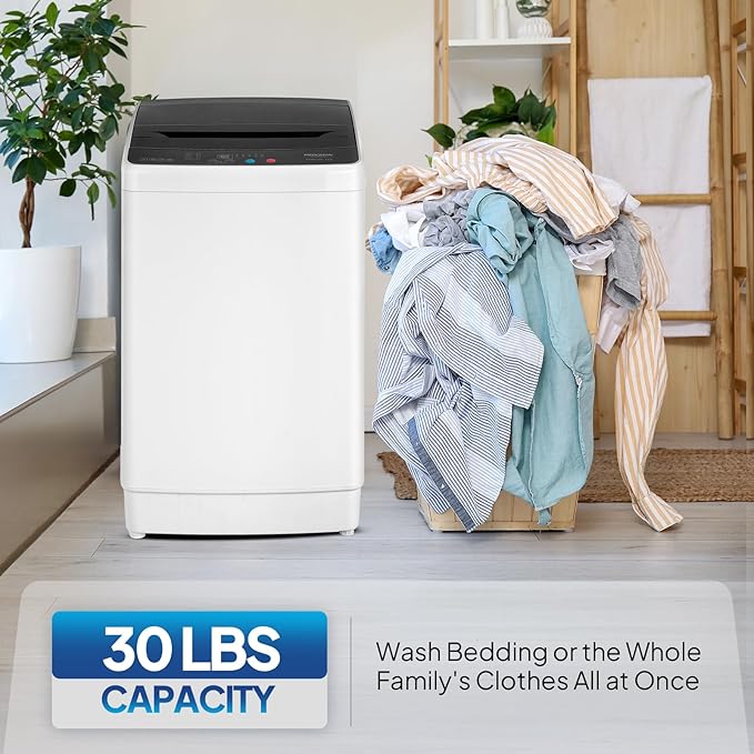 ROVSUN 30LBS Washing Machine, Full-Automatic Portable Washer with Stainless Steel Drum, Electric Laundry Machine, 110V Washer and Spin Dryer Combo with Drain Pump for Home, Apartment, Dorm-Ruum Studio Home