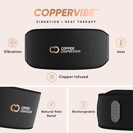 Copper Compression CopperVibe Vibration + Heat Therapy Back Wrap Vibrating Heating Massager Pad for Lower Back Pain Relief, Lumbar Muscles, Herniated Disc - Treatment Brace Device for Women & Men-Ruum Studio Home