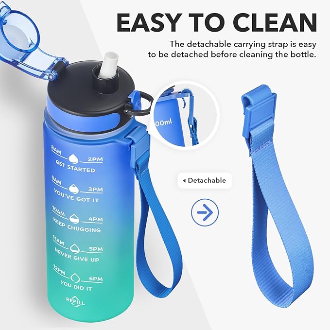 Enerbone Water Bottle, Leakproof BPA & Toxic Free, Motivational Water Bottle with Times to Drink and Straw, Fitness Sports Water Bottle with Strap for Office, Gym, Outdoor Sports-Ruum Studio Home
